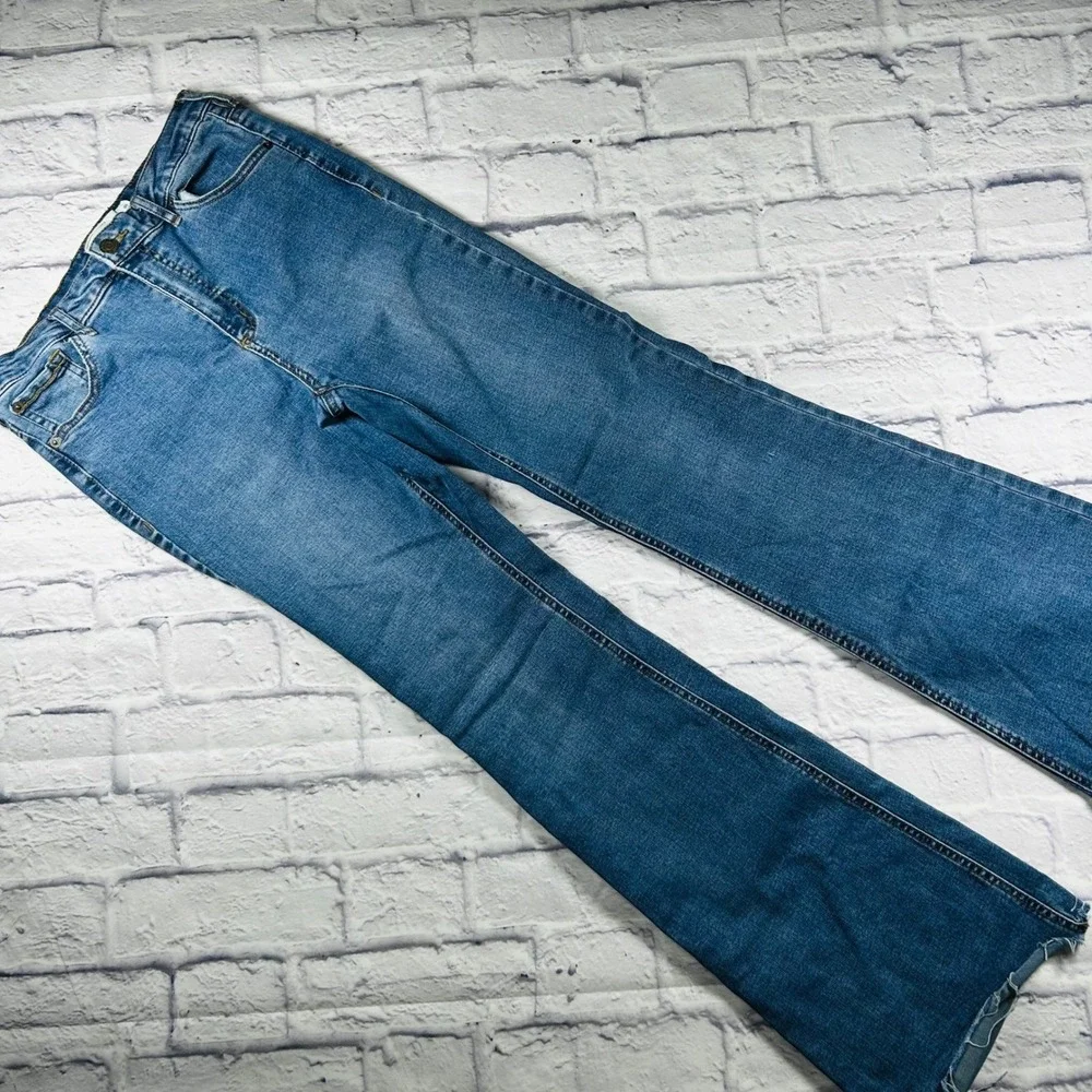 Garage Denim High Waist Flare Jeans Blue Raw Hem Size 9 29 Retro Inspired